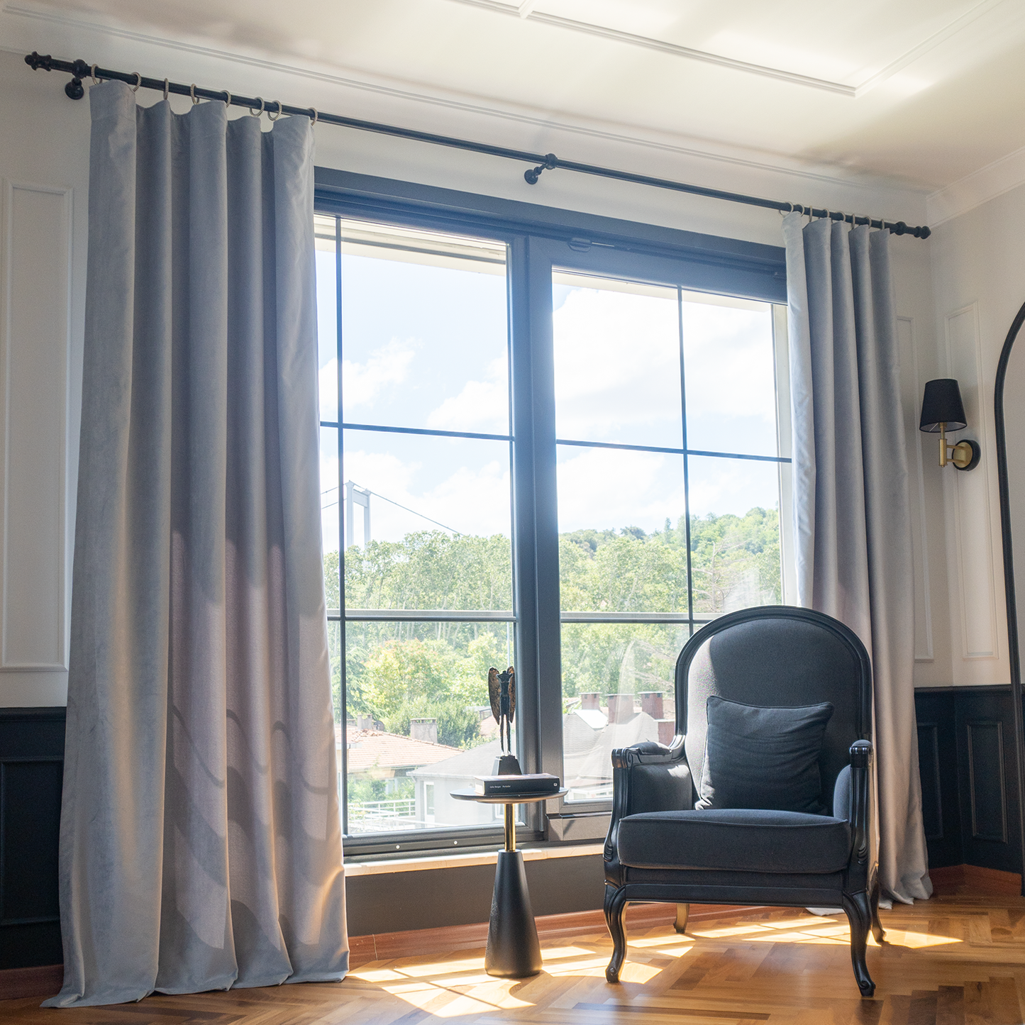 Premium Luster Velvet Curtains - Light Gray